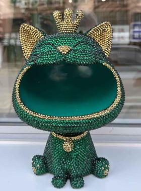 贴钻招财猫钥匙收纳摆件进门玄关入户客厅家居装饰品黏钻大嘴猫