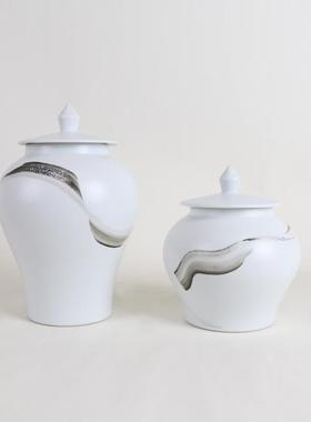 现代新中式陶瓷水墨家具展厅软装家居客厅装饰品电视柜展柜摆设