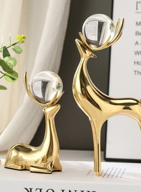 铜鹿摆件高级感乔迁礼品电视柜酒柜书柜样板房桌面装饰品工艺品