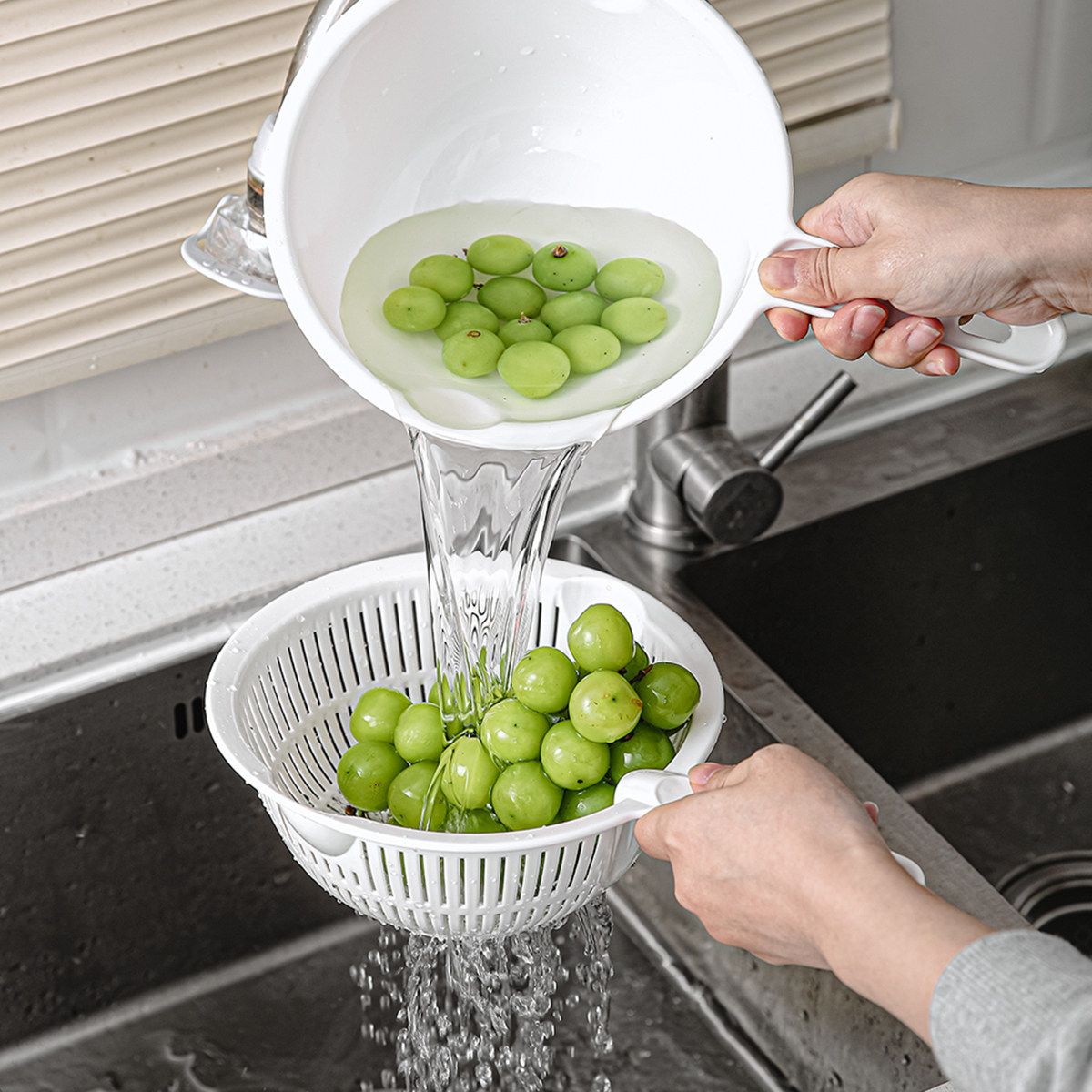 韩国塑料水勺层沥水篮带把柄洗菜篮洗水果篮大水瓢备菜件装,淘宝优惠券,粉丝福利购,淘宝优惠卷