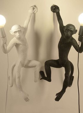 创意个性工业风猴子灯餐厅儿童房服装店橱窗猴子麻绳吊灯壁灯台灯