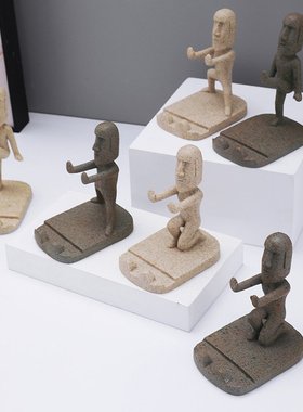 手机桌面小支架功夫摩艾有趣石像搞怪个性立体办公室摆件懒人支架