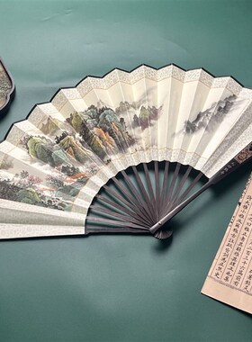 折扇男款男士竹子绢布扇子携带扇风文玩古风中夏