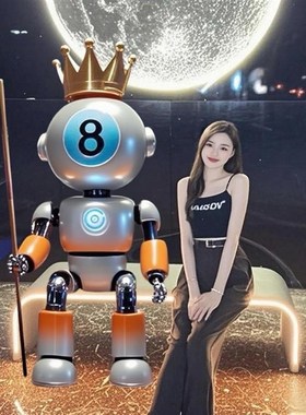 网红大摆件玻璃钢黑八台球卡通公A仔台球厅俱乐部创意落地雕塑装