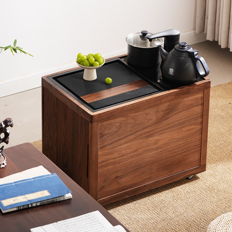 北美黑胡桃边柜中古茶几推车带轮移动边几沙发边几U边柜实木茶水 - 图3