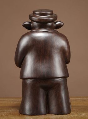 黑檀木雕福猪摆件实木动物生肖猪家居客厅办公室装饰品红木工艺品