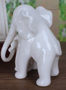 创意母子象陶瓷工艺品客厅酒柜玄关摆件简约现代家居房间装饰品
