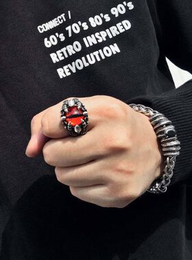 上帝之眼死神戒指男士复古嘻哈潮人指环钛钢食指戒朋克街头hiphop