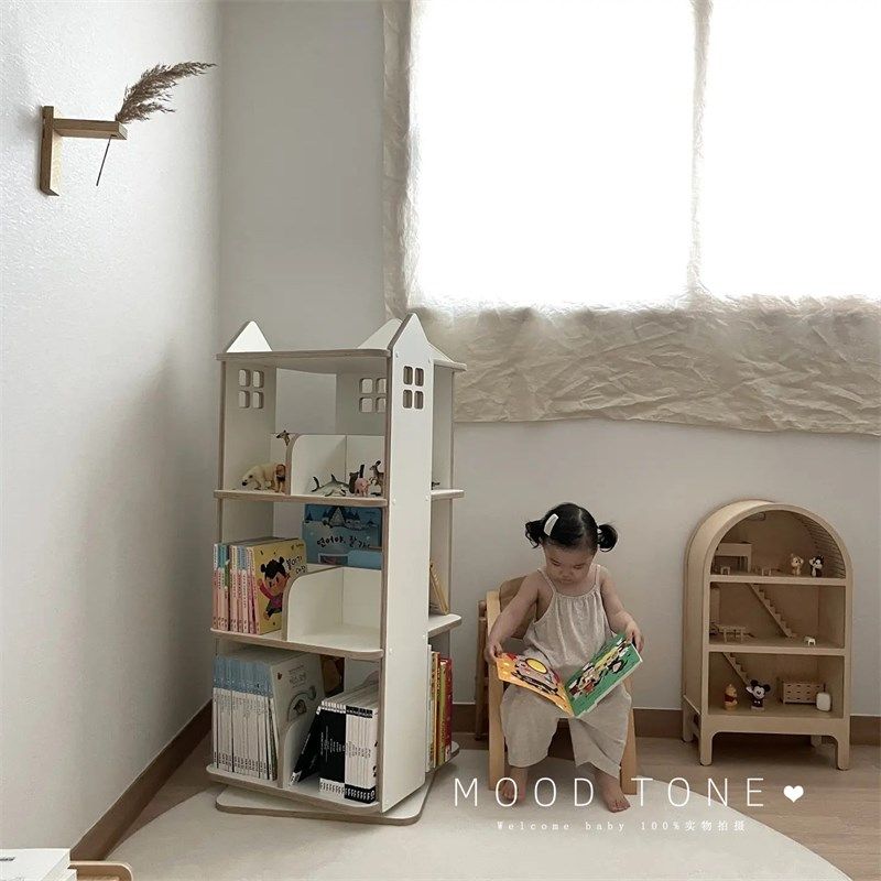 韩国儿童旋转书架度家用绘本架实木多层落地书柜阅读架,淘宝优惠券,粉丝福利购,淘宝优惠卷