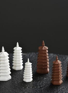假山盆景微景观造景陶瓷小摆件招财宝塔中国风创意家居玄关装饰品