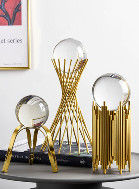 现代简约创意家居水晶球装饰摆件客厅几何玄关电视柜铁艺轻奢摆设