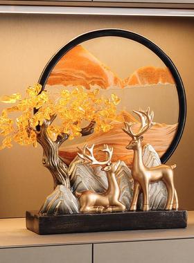 发财树摇钱树福鹿摆件流沙画客厅办公室装饰乔迁之喜搬家开业礼物