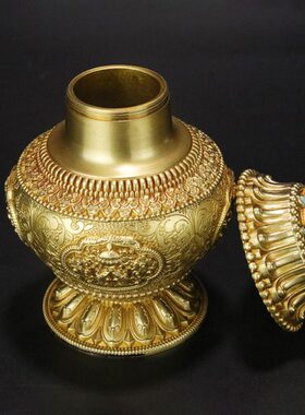 铜宝瓶慧宝用品供奉家用可装臧八吉祥浮雕宝瓶摆件