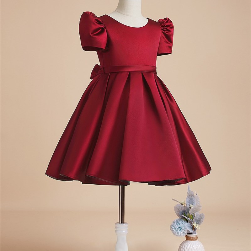 女童缎面钢琴演出服中大童合唱团表演洋气绑带公主裙高端定制礼服 - 图0