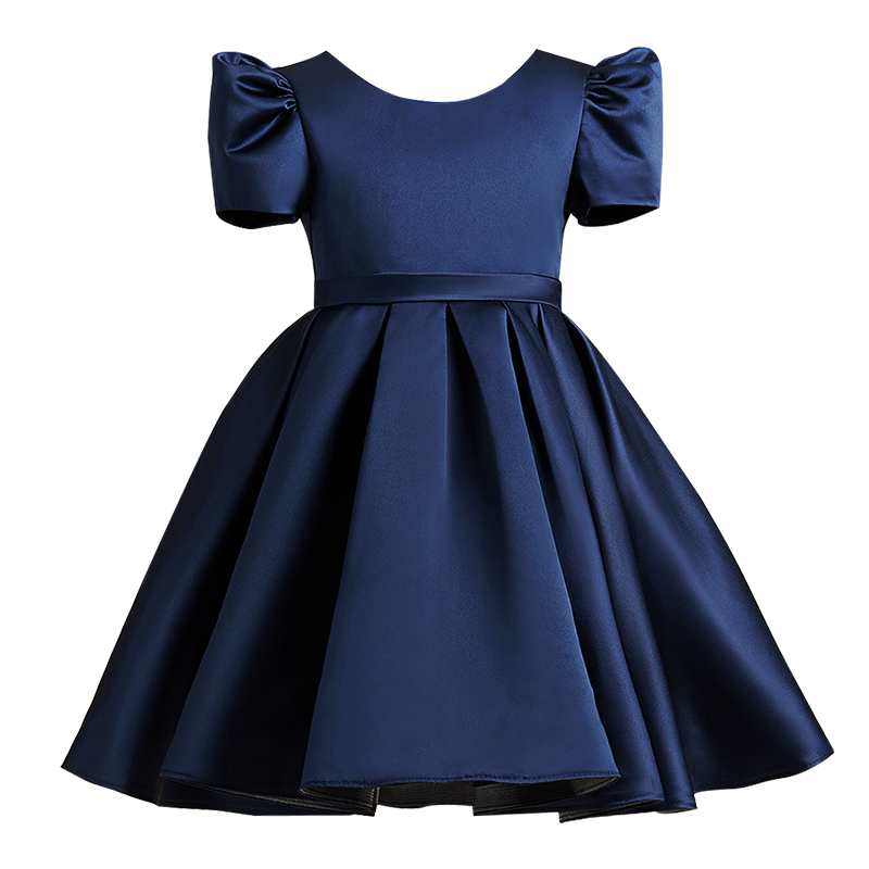 女童缎面钢琴演出服中大童合唱团表演洋气绑带公主裙高端定制礼服 - 图3