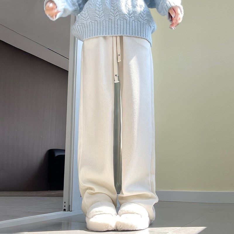 白色阔腿裤女春秋冬2024年新款高腰垂感灯芯绒宽松休闲加绒直筒裤,淘宝优惠券,粉丝福利购,淘宝优惠卷