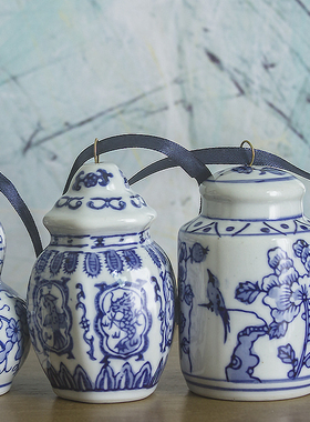 青花瓷工艺礼品摆饰鱼缸装饰汽车挂饰diy挂饰风铃配件中式博古架