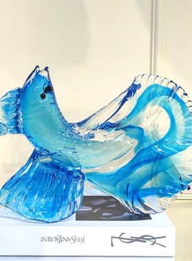 柏梵轻奢创意琉璃红锦鲤摆件客厅酒柜玄关年年有鱼喜庆装饰品摆设