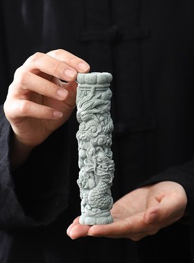 创意新中式小盘龙柱摆件微景观鱼缸造景客厅桌面茶宠工艺品装饰品