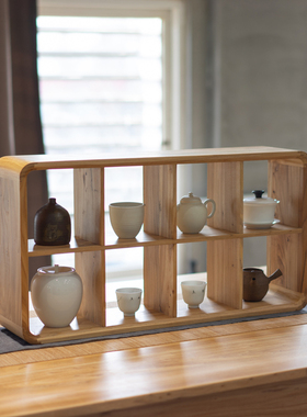 九间房黑胡桃实木置物架茶家俱禅意简约多宝格层架瓷器茶室方格架