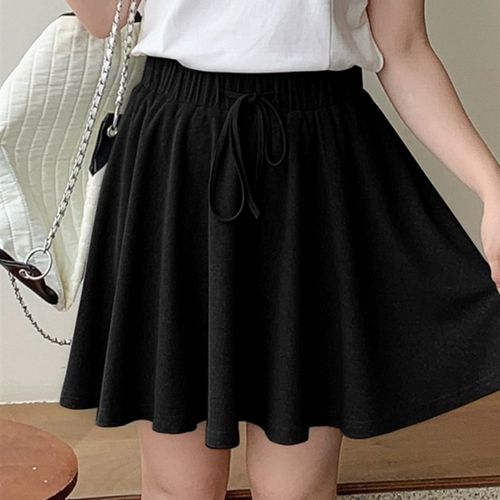 加码学院风百褶裙2024夏季新加码女装100公斤拉绳a线蓬松裙 - 图0