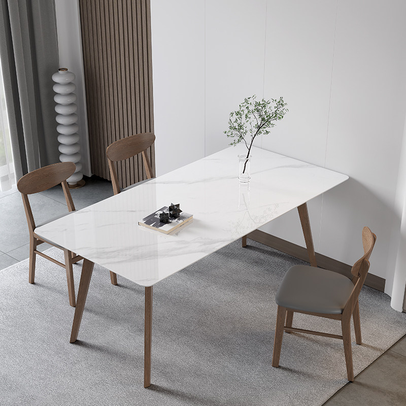 侘寂风亮光岩板餐桌椅白蜡木实木脚现代家用长方形吃饭桌,淘宝优惠券,粉丝福利购,淘宝优惠卷