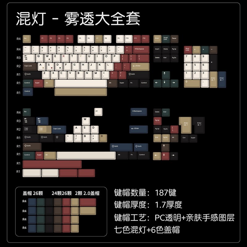 混灯雾透键帽透明光黑灯PC适客制化机械键盘ace68夜魔wooting60he - 图3