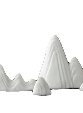 白瓷假山小摆件创意微景观鱼缸造景陶瓷笔架山丘客厅装饰花盆摆设