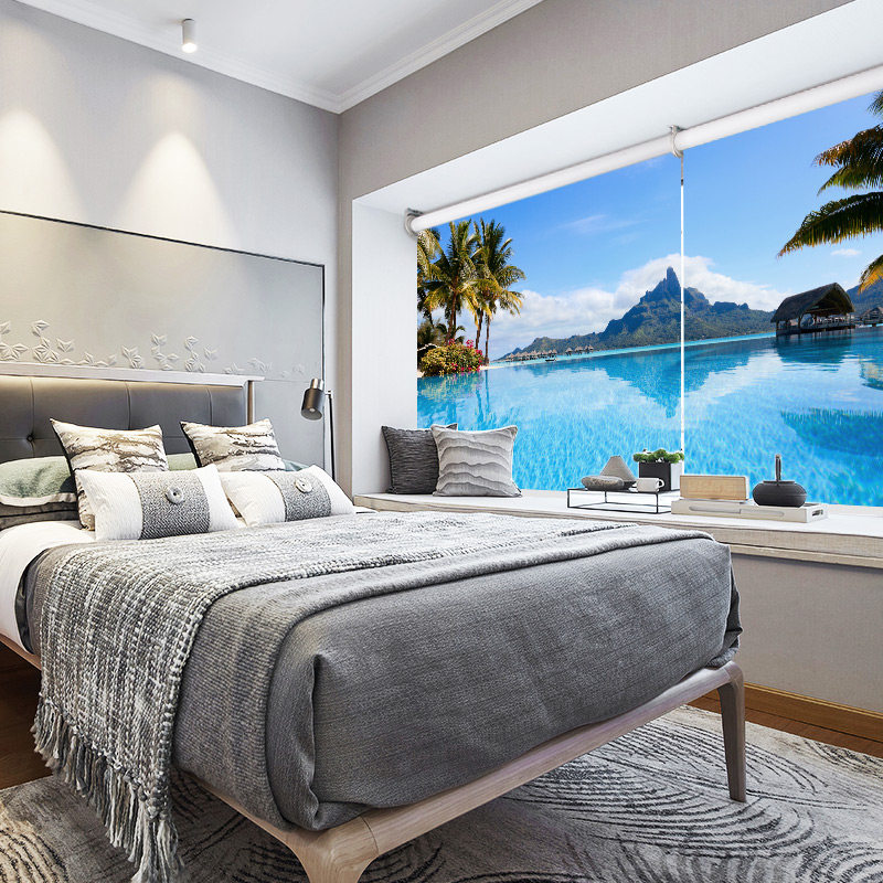 致尚高印图海岸风景色卷帘遥控电动升降窗帘遮光卧室创明定制,淘宝优惠券,粉丝福利购,淘宝优惠卷