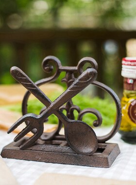 欧式复古铸铁黑色纸巾架菜谱架书挡桌面收纳摆件杂货花园庭院装饰