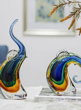 大象摆件轻奢现代高档琉璃吉象高升象摆件酒柜玄关家居乔迁礼