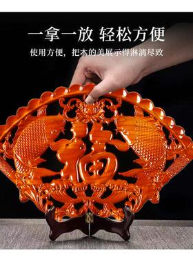 桃木福字扇形摆件客厅家居镇宅保平安国风工艺品古典玄关装饰送礼