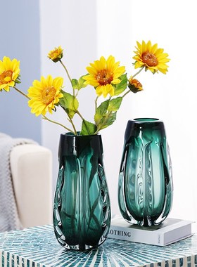 简房现代玻花绿色m璃瓶样板约客厅玄关摆件电视柜插花水