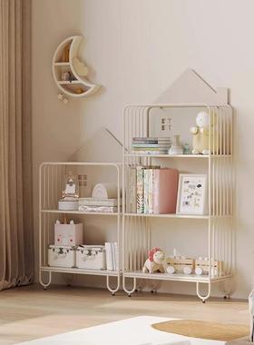 奶油风儿童书架置物架落地客厅绘本收纳创意书柜简易卧室飘窗摆件
