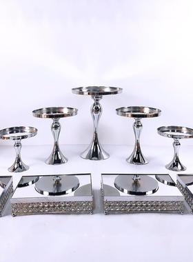 热销欧式婚庆道具铁艺蛋糕架家居装饰派对水晶托盘金属甜品摆设台