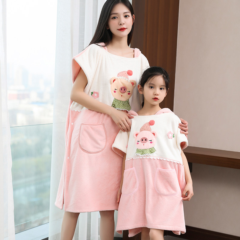 亲子浴巾斗篷连帽儿童游泳浴袍可穿式大人洗澡浴裙比纯棉吸水成人,淘宝优惠券,粉丝福利购,淘宝优惠卷