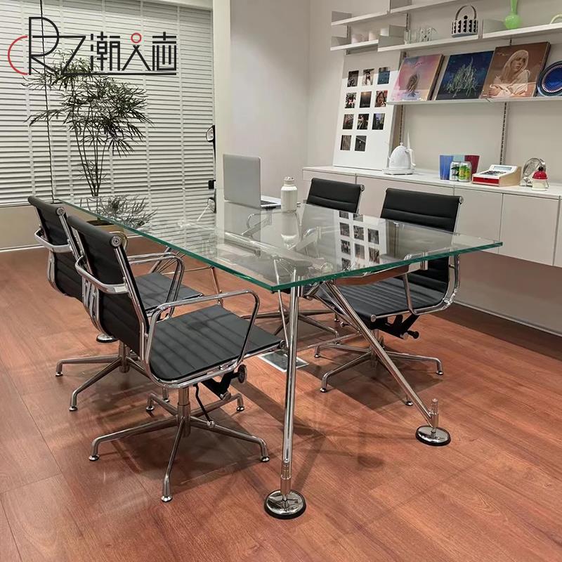 Nomos Table诺莫斯长桌透明玻璃餐桌办公桌创意电脑桌不锈钢书桌 - 图2