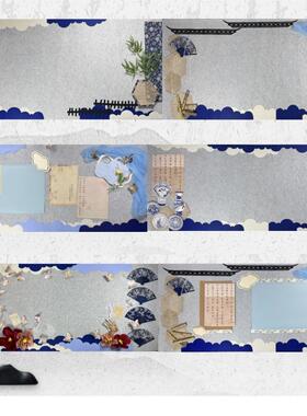 新中式蓝色系环创小学幼儿园文化墙中国风古风系列套餐装饰布置