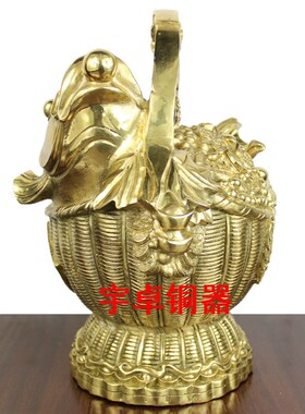 宇卓铜器纯铜年年有鱼 铜鱼 铜手鱼篓铜工艺品 家居开业礼品摆件