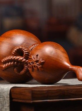 木雕摆件木雕葫芦木头福葫芦摆件家居客厅办公室装饰桌面实木葫芦