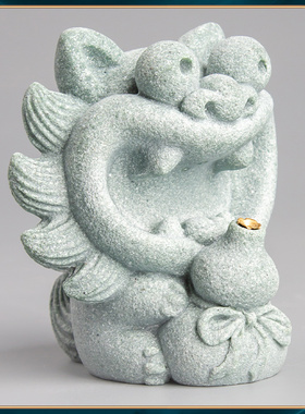 青砂石狮子香插中式居家桌面装饰摆件办公室创意小猫国潮精品茶宠