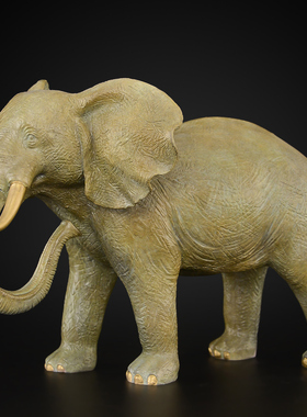 黄铜彩绘大象摆件一对铜象招客厅玄关吸水象财位大号铜大象工艺品