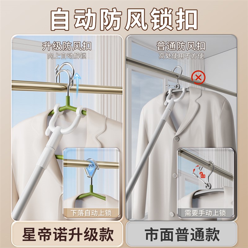 加粗防风衣架自动卡扣固定家用挂衣高楼室外阳台防吹走掉落晾晒架 - 图1