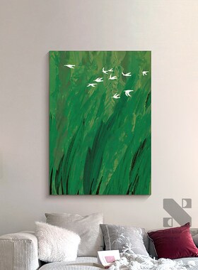 归雁轻法式中古风春天绿色客厅饰画级感客厅挂画卧室壁画