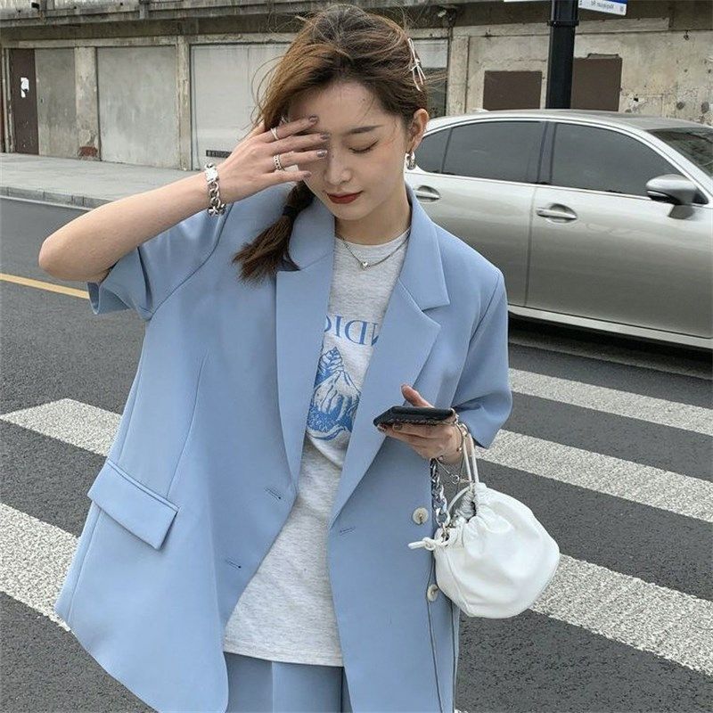 单件/套装 2024春夏季薄款休闲宽松短袖西装外套女西装短裤两件女,淘宝优惠券,粉丝福利购,淘宝优惠卷