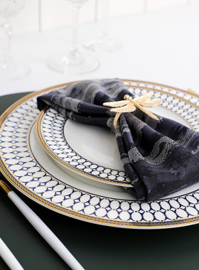 轻奢样板房间餐桌摆件北欧西餐盘刀叉套装 牛排餐巾软装饰品道具