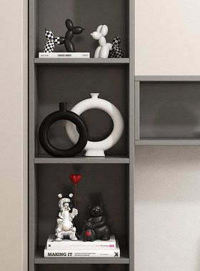 奶油风创意书房摆件家居简约壁龛书柜小众高级感卡通艺术装饰品