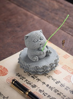 中式莲花台底座茶宠垫子摆件创意盖置杯垫鱼缸造景客厅茶桌装饰品