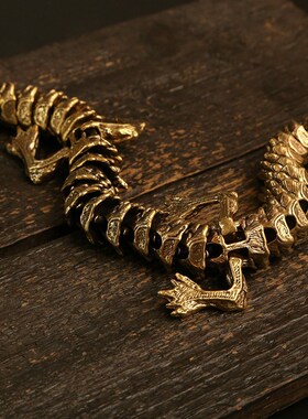 纯黄铜金龙招财摆件手把件3D汽车办公室桌面流水花盆景装饰工艺品