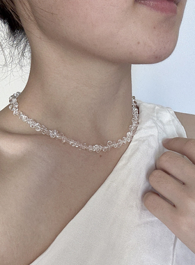 S925银天然不规则白水晶项链夏日